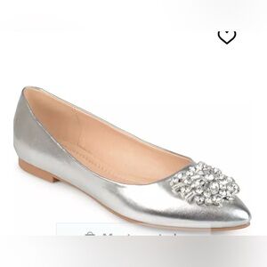 Journee Collection Silver Flats with Crystal Embellishment​
